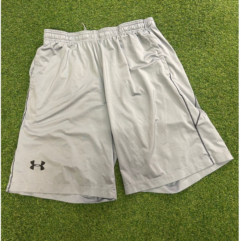 Under Armour Mens XL Gray Loose Fit Athletic Gym Basketball Shorts HeatGear